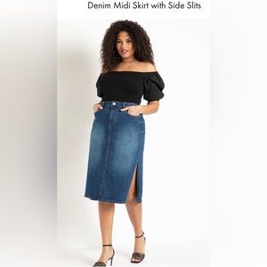 ELOQUII Denim Midi Skirt with Side Slits